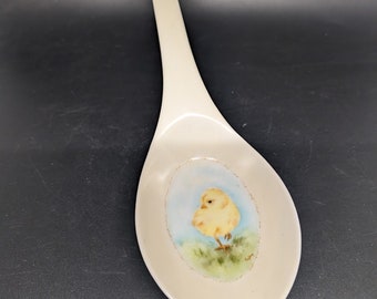 Baby Chick  Spon Rest - Watercolor look  - Cream Color Spoon - Has hole to hang