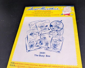 Aunt Martha's Hot Iron Transfers -  3681 The Busy Bee - Shopper - Store keeper - The Builder - Bees and Flowers