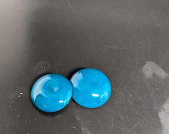 Vintage Blue Metal Circle Dimpled  Clip On Earrings