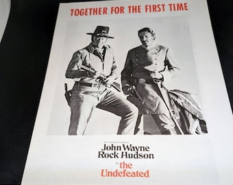 Original 1969 The Undefeated Movie Pressbook and Insert - John Wayne - Rock Hudson -  Western Movie