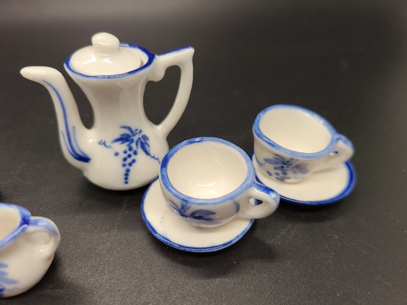 Miniature Blue and White Tea Set 10 Pieces Plates Cups Etsy