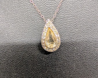 Delicate Silver Necklace with Rhinestone Teardrop Pendant