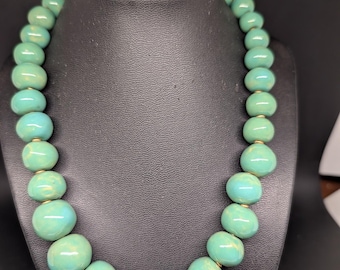 Beautiful Beaded Green Beaded Necklace - Glazed Ceramic Beads