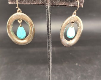 Silver and Turquoise Oval Earrings