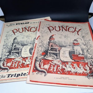 Vintage 2er Set Punch Magazine 9/28/49 - 4/27/49 - Illustriertes Magazin - Papier Ephemera