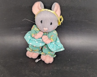 Vintage 1997 Mitzi Mouse with tags Plush Mouse in Green Dress