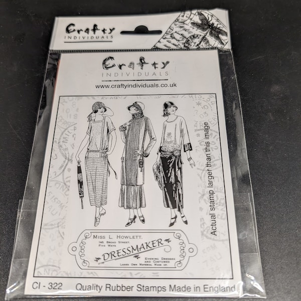 Crafty Individuals -Unmounted Rubber Stamp -322-The Dressmaker - Made in England - Unused Retro Stamp - Dress stamp - Label stamp