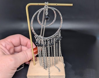 Silver Fringe Pendant Necklace with Black Beads