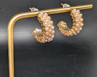 Open Hoop Gold with Faux Pearls Earrings