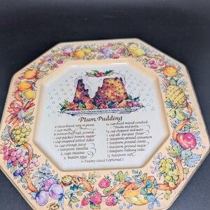 Vintage 1982 Avon Metal Plate with Plum Pudding Recipe - Decorative - Hanging Tag