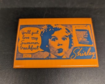 Vintage Celluloid Advertising Pocket Mirror - Shirley Temple Quaker Puffed Wheat - Orange