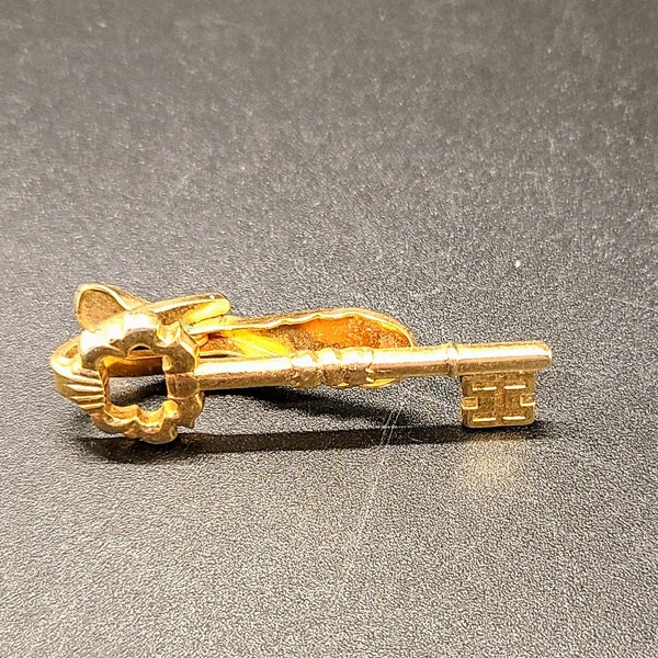 Vintage Hickok Skeleton Key Tie Tack Pin - gold 1 1/4 x 4"