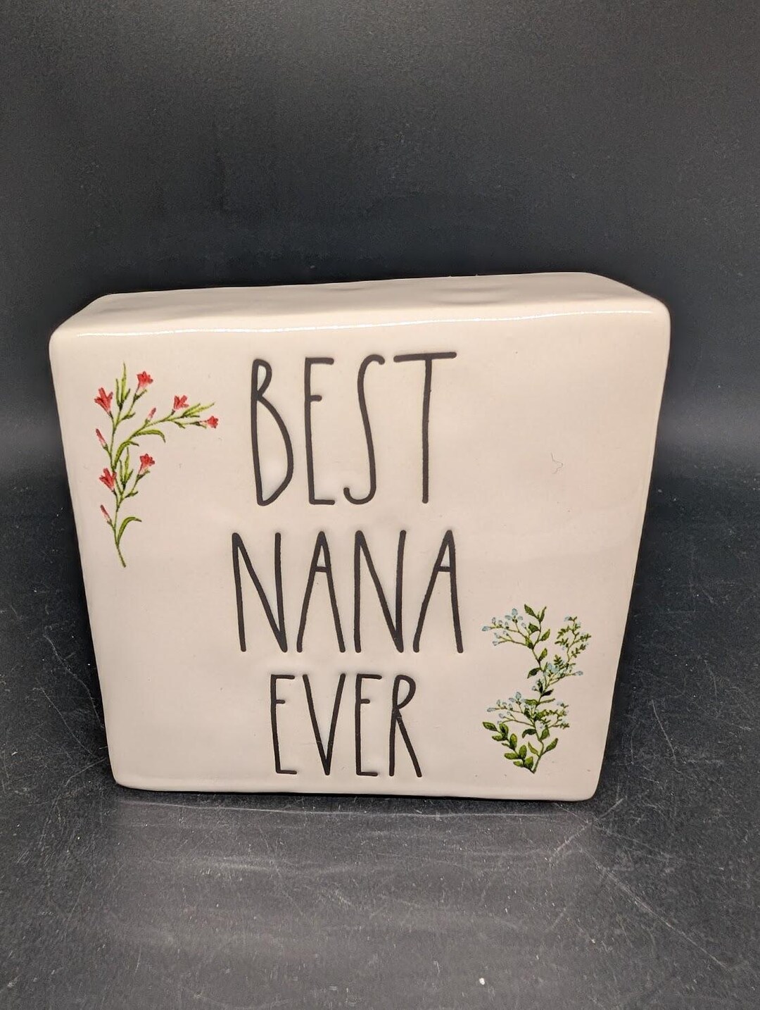 Rae Dunn Best Nana Ever Ceramic Block With Flowers - Grandmother - Home ...