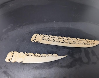 Set of 2 Vintage Letter Openers - Carved Elephant