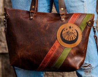 LIMITED-RUN | Handmade Leather Purse | Leather Tote Bag | The Striped Eco-Friendly Mahogany Mountain Bowler Bag |  Mahogany