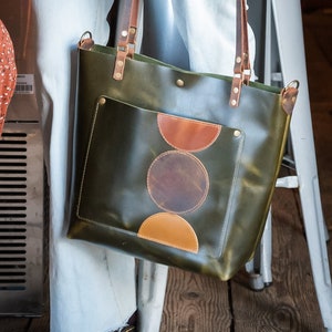 Abstract Leather Tote Bag with zipper | Limited Edition |  Handmade Purse |  Made in the USA | Leather Handbag