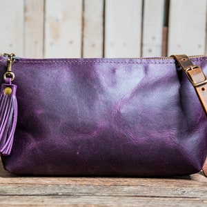 Limited Run Purple Rain Eco-Friendly Leather Crossbody Small Zipper Bag With Tassel image 1