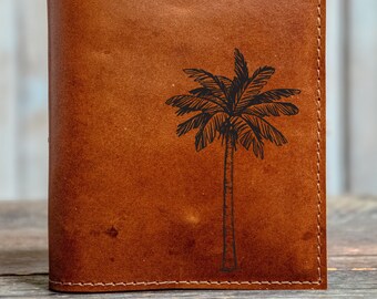 Handmade Leather A6 Journal | Personalized Leather Notebook | Sketchbook | Gift | In Blue Handmade | Plant and Botanical | Series 1