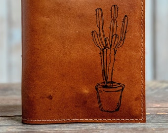 Handmade Leather Journal | Personalized Leather Notebook | A6 Sketchbook | Gift | In Blue Handmade | Plant and Botanical | Series 1