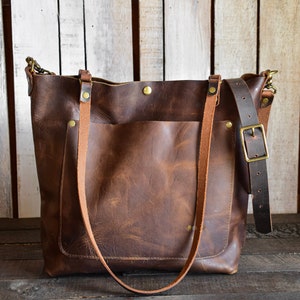 Eco Leather Classic Tote Bag | Eco Friendly Leather Bag | Leather Purse Crossbody | Made in USA | Three Sizes