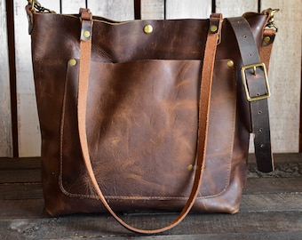 Eco Leather Classic Tote Bag | Eco Friendly Leather Bag | Leather Purse Crossbody | Made in USA | Three Sizes