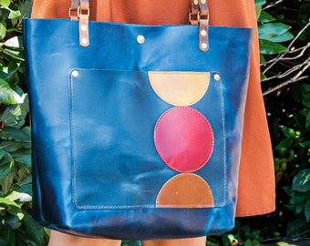 The Abstract Indigo Leather Tote Bag | Limited Edition |  Handmade Purse |  Made in the USA | Leather Handbag