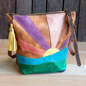 Mountain Ocean | small tote | Chestnut | Zip + Tassel | Eco Friendly Leather Bag