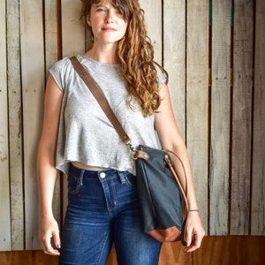 Handcrafted Waxed Canvas and Leather Tote Bag Made in USA Classic Minimalism Meets Practicality Large Minimalist image 3