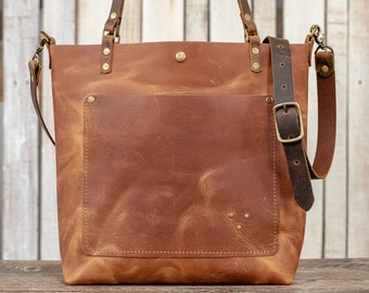 Eco-Friendly Leather | Classic Leather Tote Bag | Leather Bag | Leather Purse Crossbody | Made in USA | In Blue Handmade