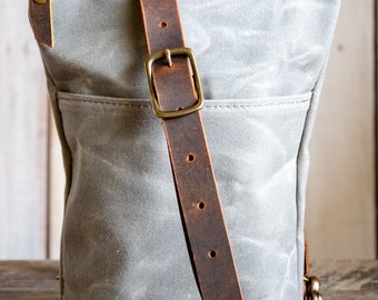 Waxed Canvas Sling Bag | Waxed Canvas and leather Zipper Purse | Small Tote Sling