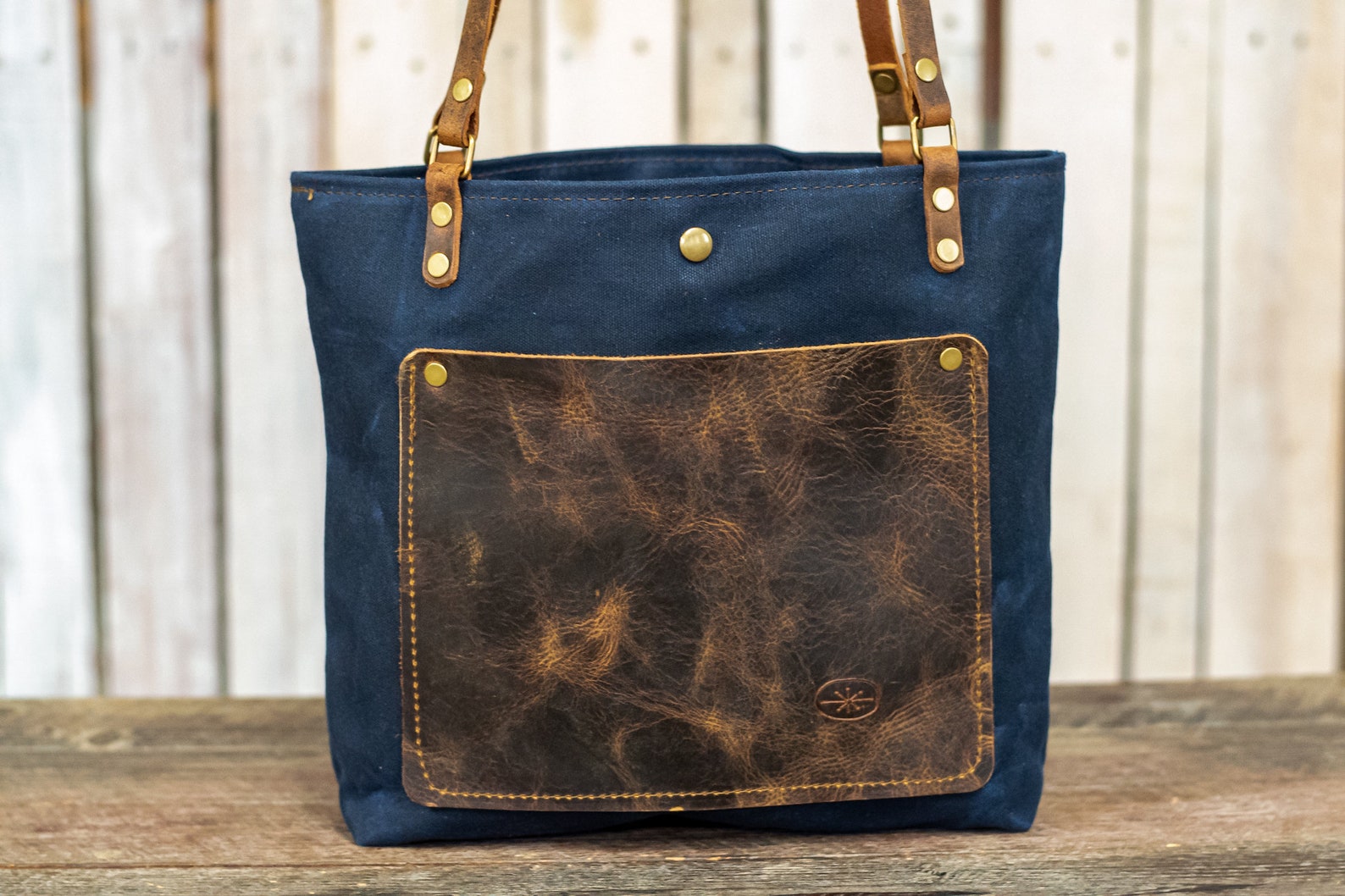 The Classic Waxed Canvas Bag Tote Bag With Leather Pocket - Etsy