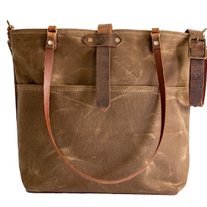 Waxed Canvas Tote Deluxe Canvas Tote Bag Made in USA LINED Waxed Canvas Deluxe Market Tote pecan