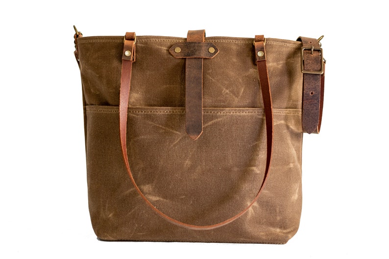 Waxed Canvas Tote Deluxe Canvas Tote Bag Made in USA LINED Waxed Canvas Deluxe Market Tote pecan