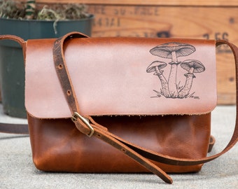 Leather Satchel | Small Crossbody Bag | Leather Bag | Made in USA | The Original Mini Satchel | Lasered Bag with Image