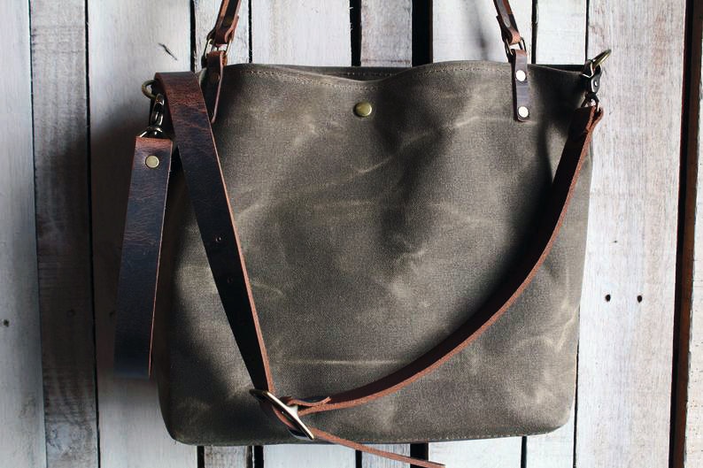 Waxed Canvas Tote |  Leather and Canvas Tote Bag | Large | Made in USA | The Original Minimalist Tote 
