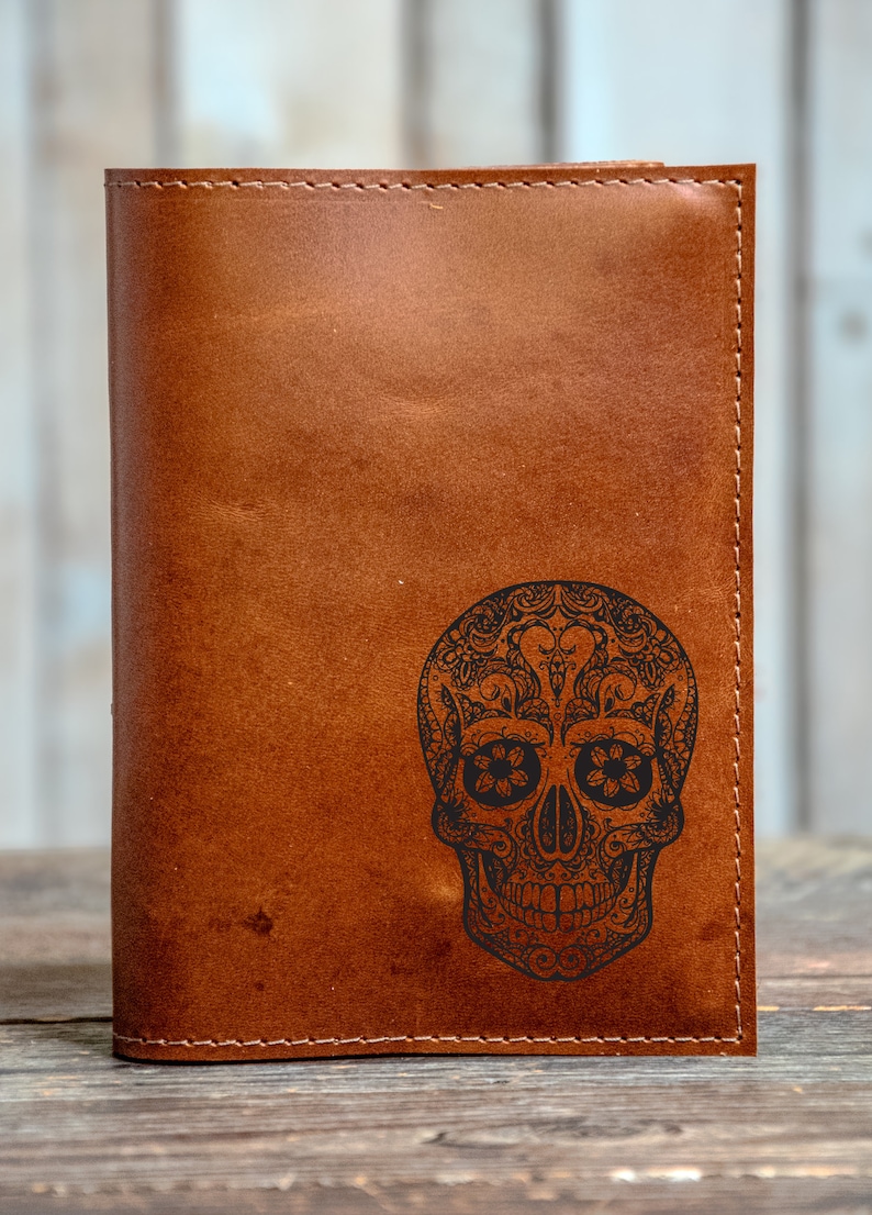 Handmade Leather Journal Personalized Leather Notebook A6 Sketchbook Gift In Blue Handmade the Dark Side Series 6 sugar skull