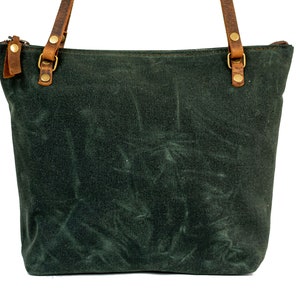 Handcrafted Waxed Canvas and Leather Tote Bag Made in USA Classic Minimalism Meets Practicality Large Minimalist forest