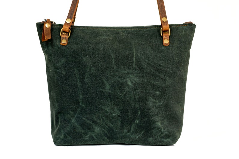 Handcrafted Waxed Canvas and Leather Tote Bag Made in USA Classic Minimalism Meets Practicality Large Minimalist forest