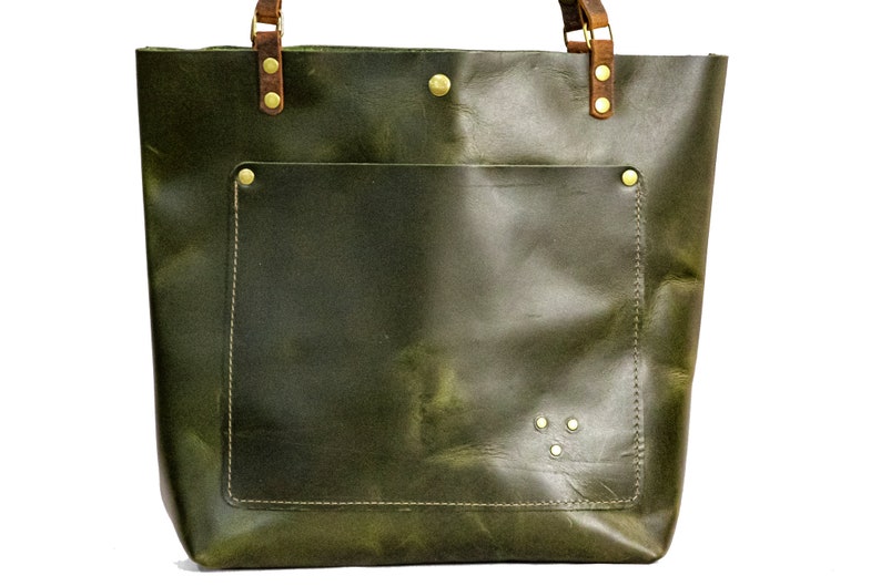 Holiday Classic Leather Tote Bag Leather Purse Crossbody Bag Made in USA Three Sizes Jade Green