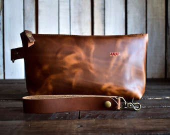 Leather Pouch - Handcrafted Travel Bag for Stylish Adventurers - Made with Love in the USA | Clutch | The Kiss Pouch Tool Case Makeup Bag