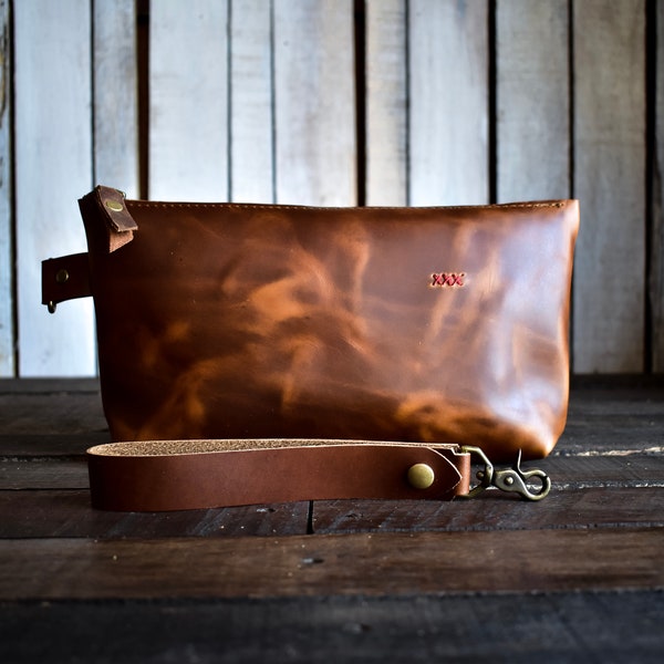 Leather Pouch - Handcrafted Travel Bag for Stylish Adventurers - Made with Love in the USA | Clutch | The Kiss Pouch Tool Case Makeup Bag