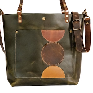 The Abstract Leather Tote Bag Limited Edition Handmade Purse Made in the USA Leather Handbag Jade Green
