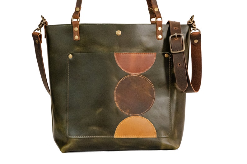 The Abstract Leather Tote Bag Limited Edition Handmade Purse Made in the USA Leather Handbag Jade Green