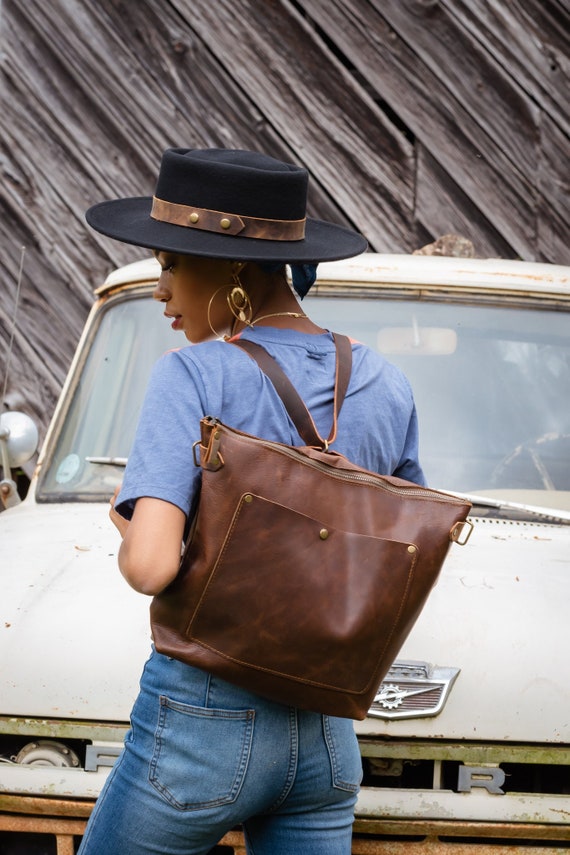 etsy leather backpack purse