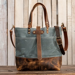 Waxed Canvas Tote | Canvas Tote Bag | Crossbody Bag | Large | Made in USA | The ML Leather and Waxed Canvas Tote