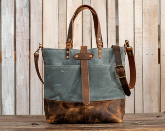 Waxed Canvas Tote | Canvas Tote Bag | Crossbody Bag | Large | Made in USA | The ML Leather and Waxed Canvas Tote