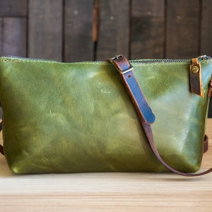 New Moss Green Eco-Friendly Leather Small Batch | The Mini-Zipper Moss Green Bag with Crossbody strap | Limited Edition