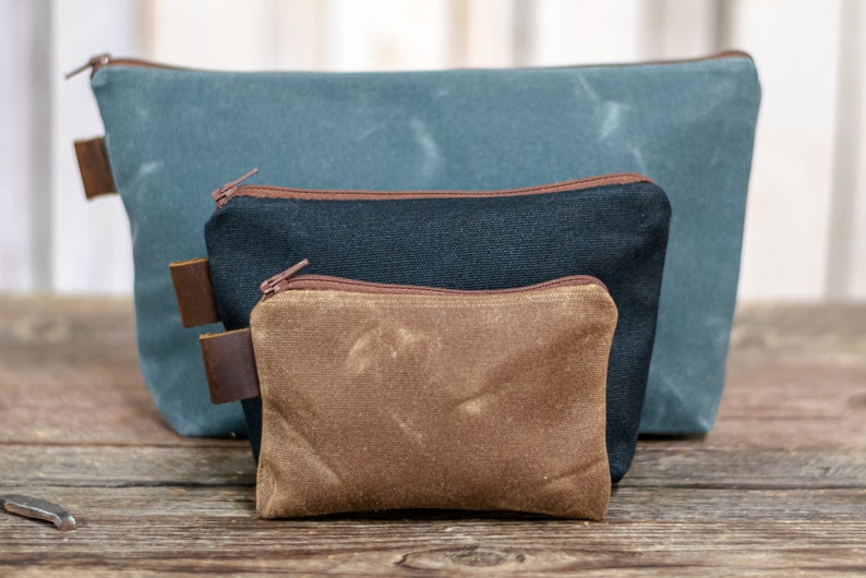 Cartera pequeña impermeable con cremallera de lona encerada hecha a mano / Monedero / Hecho en EE. UU. imagen 6