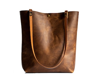 Made in USA | ECO friendly Leather Tote Bag | Handmade Leather Purse | Large Leather Handbag |  The North South Tall Tote