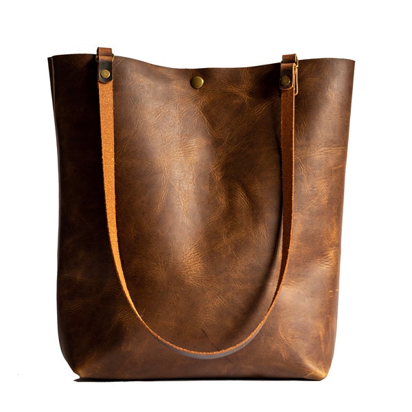 Made in USA | ECO friendly Leather Tote Bag | Handmade Leather Purse | Large Leather Handbag |  The North South Tall Tote